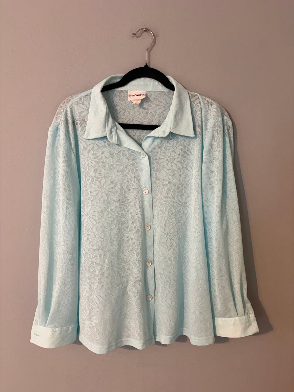 Vintage 90s BonWorth long sleeve sheer daisy print top